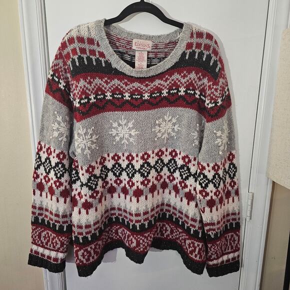 Wool Ramie Blend Holiday Sweater Sz 1X Chunky 3D Ski Nordic Cozy Snow Winter - Picture 1 of 6